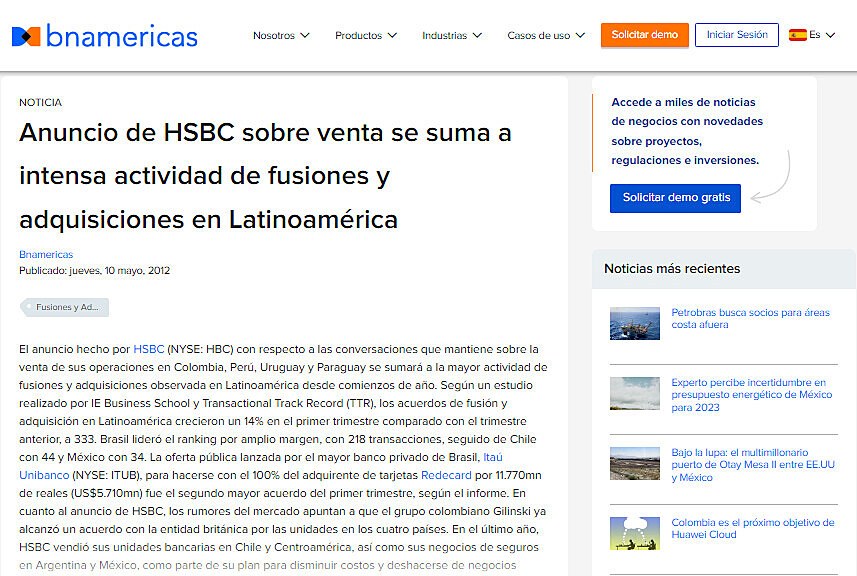 Anuncio de HSBC sobre venta se suma a intensa actividad de fusiones y adquisiciones en Latinoamrica